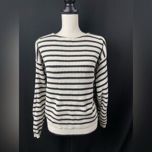 Vintage 1990s Calvin Klein Black and White Striped Sportswear Sweater- M